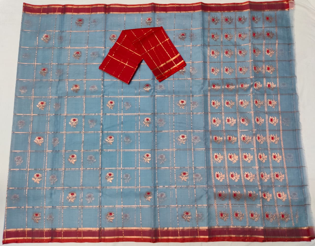BLUE RED PURE ZARI KOTA