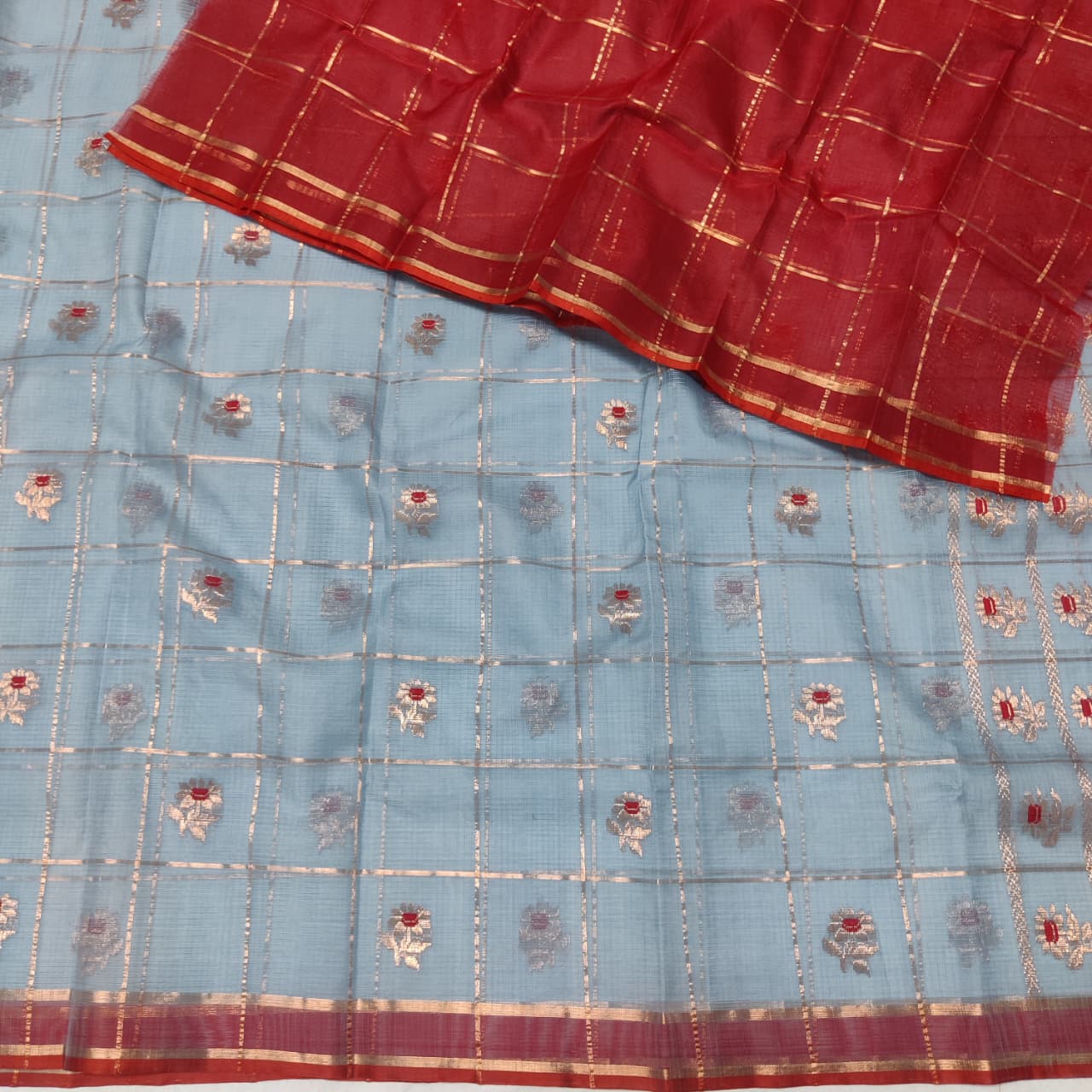 BLUE RED PURE ZARI KOTA