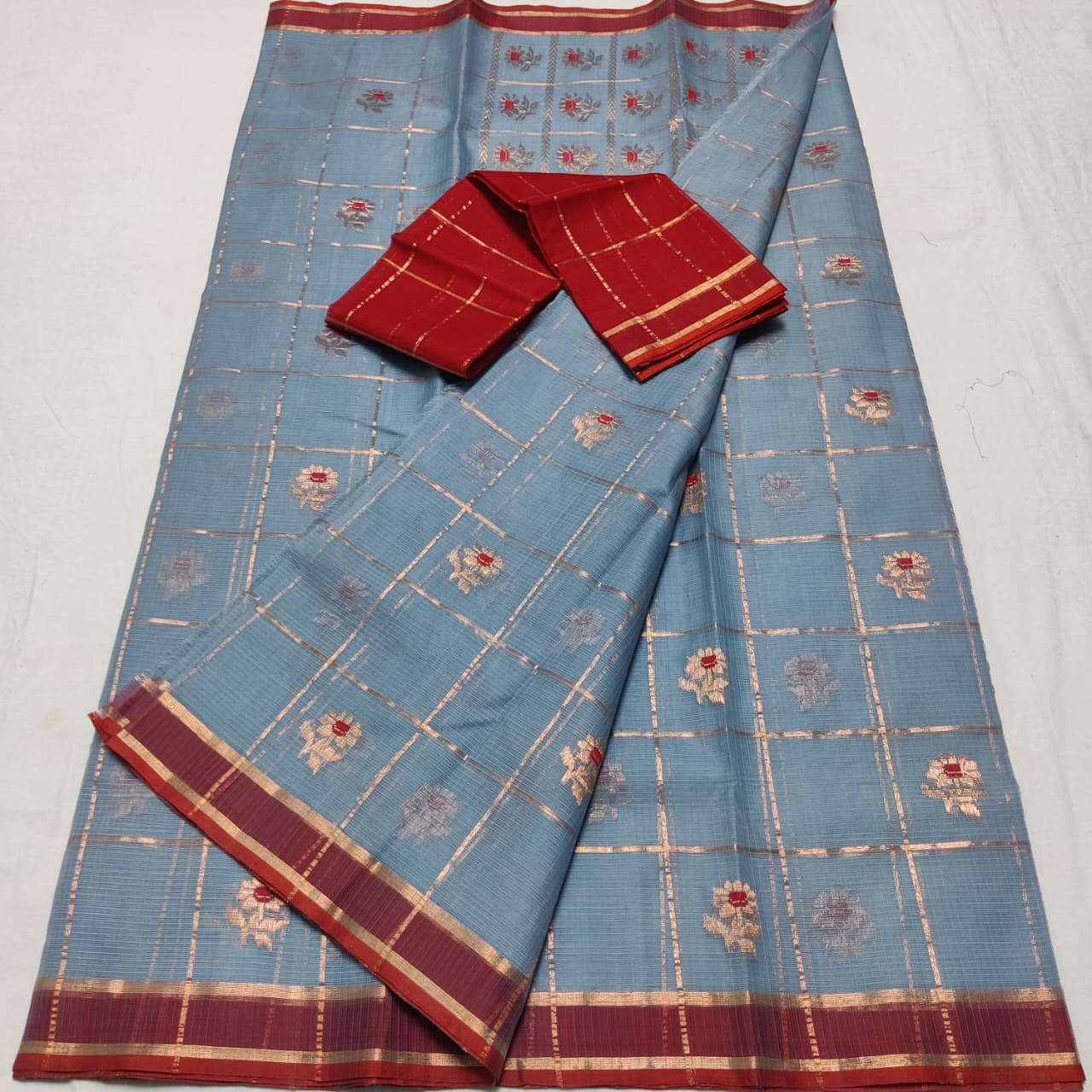 BLUE RED PURE ZARI KOTA