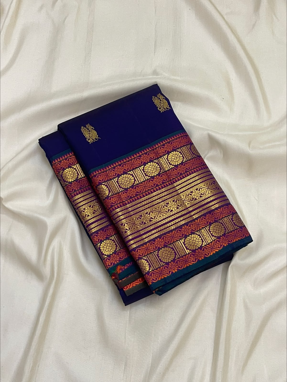 PURE VINTAGE KANCHEEPURAM SILK SAREE CHECK RED BLUE