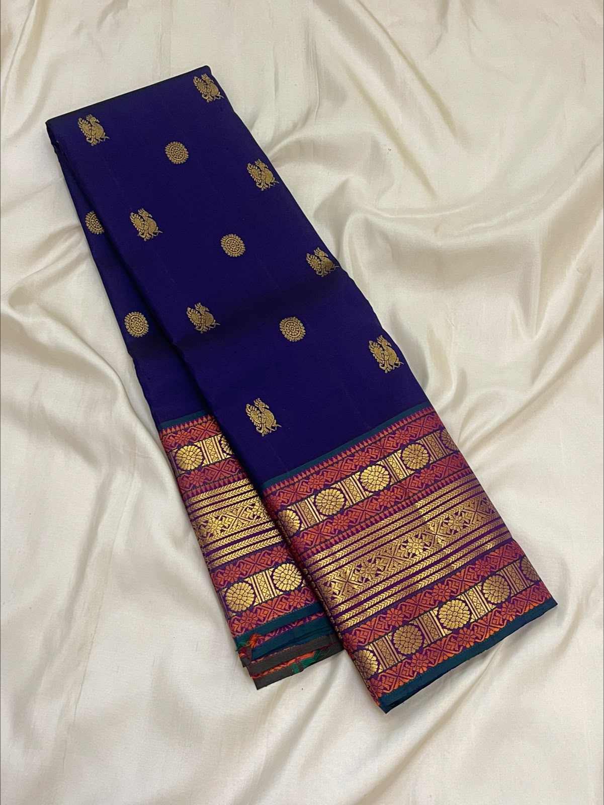 PURE VINTAGE KANCHEEPURAM SILK SAREE CHECK RED BLUE