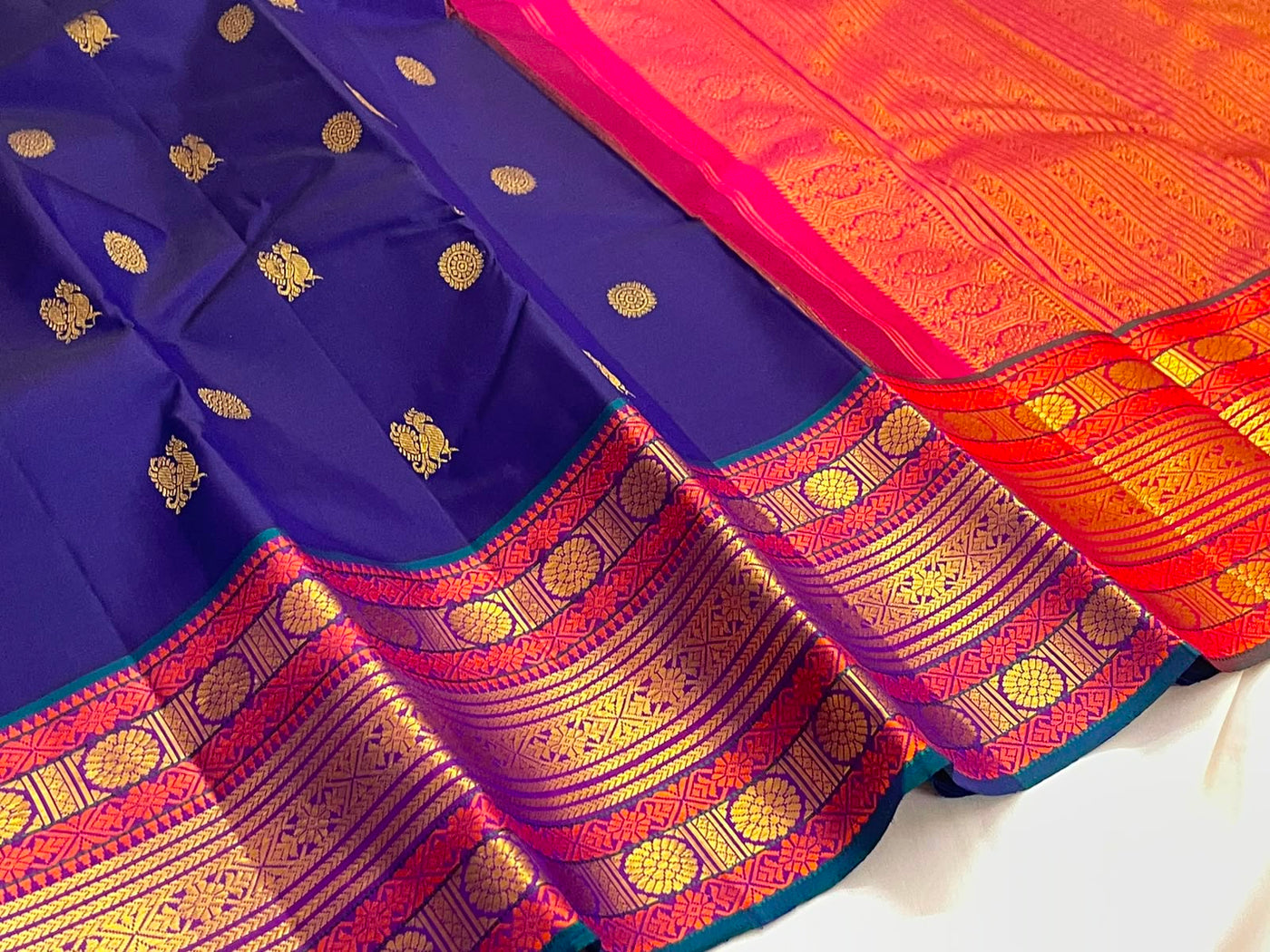 PURE VINTAGE KANCHEEPURAM SILK SAREE CHECK RED BLUE