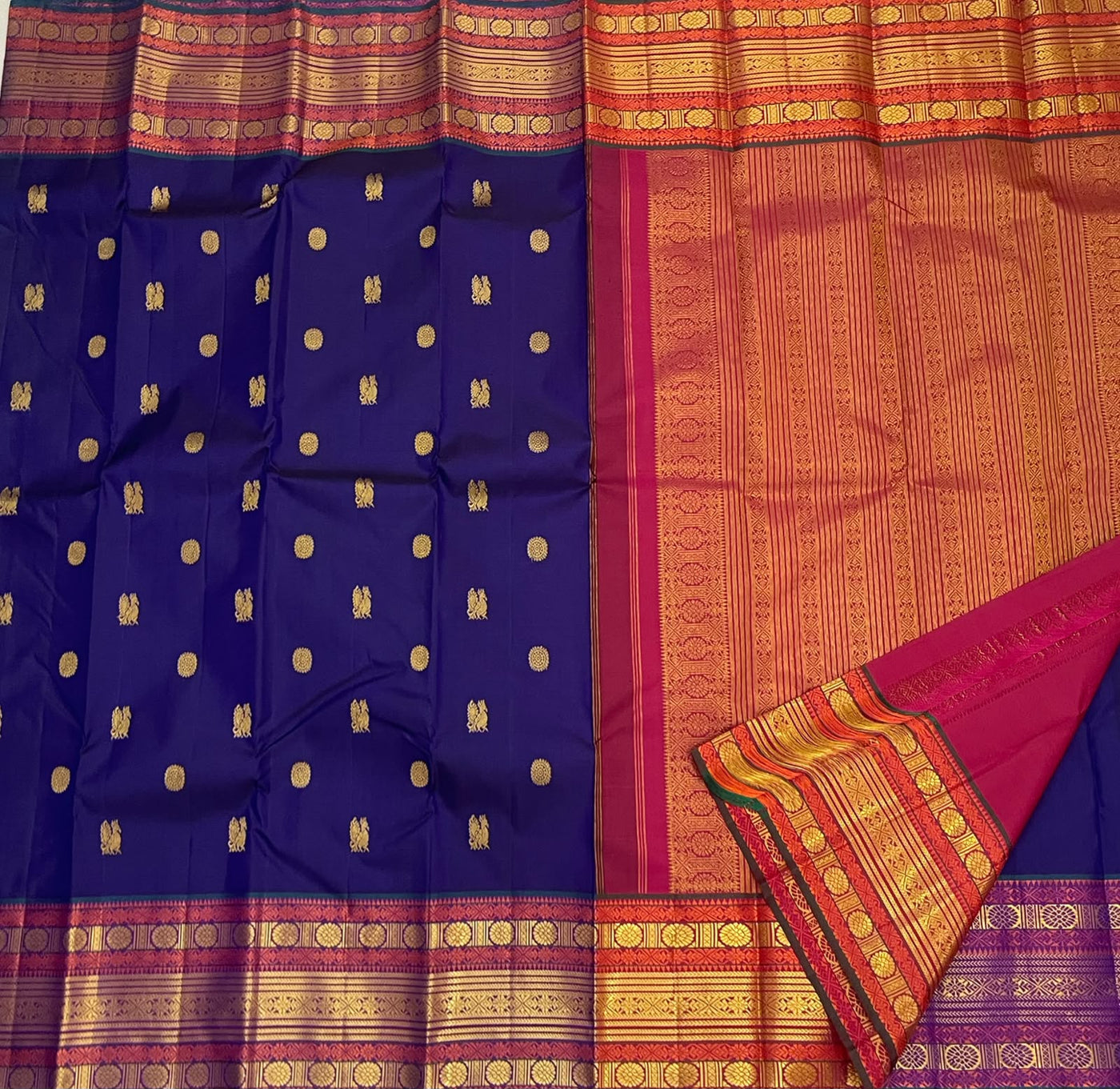 PURE VINTAGE KANCHEEPURAM SILK SAREE CHECK RED BLUE