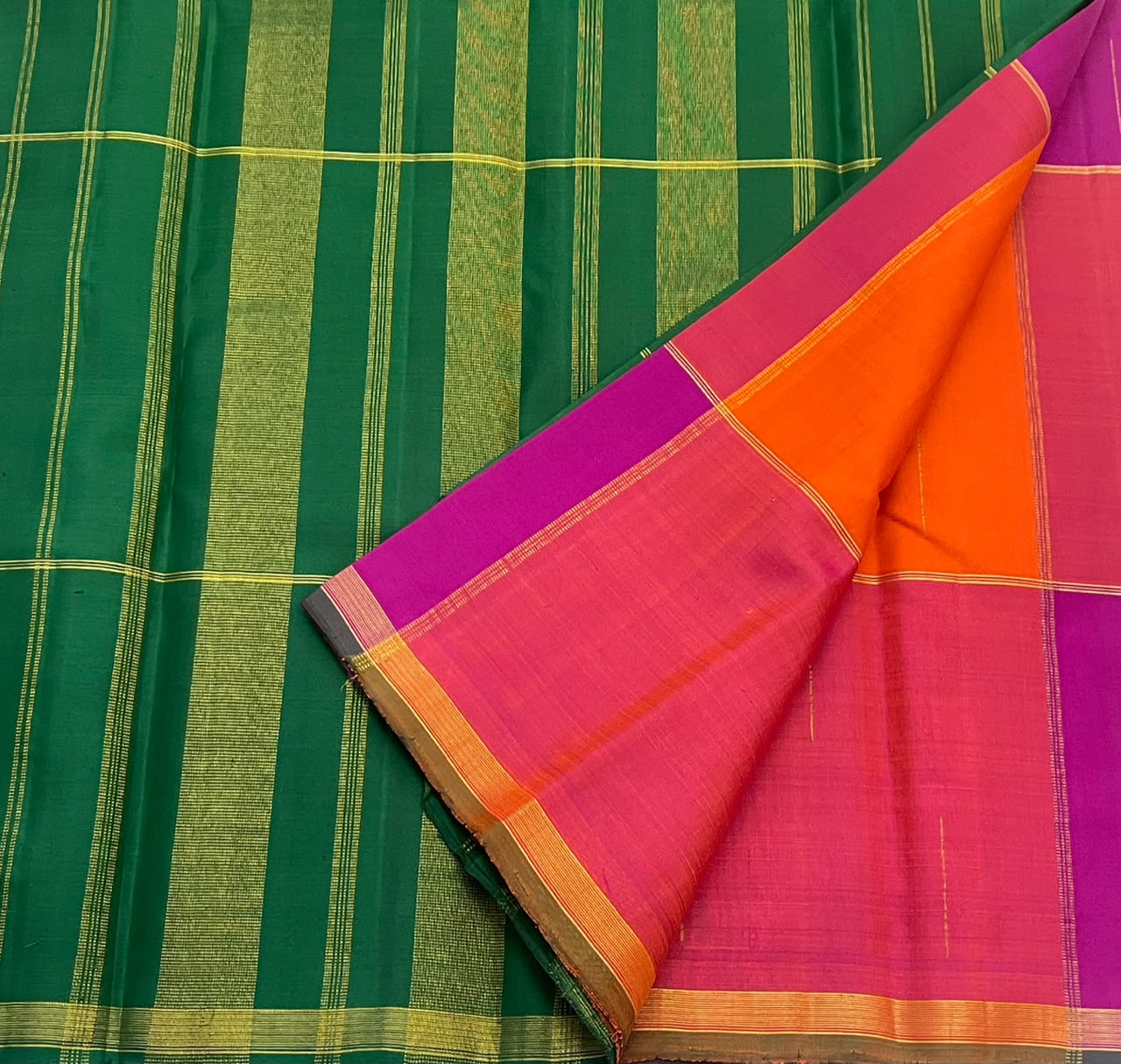 PINK GREEN CHECKS  IN KANCHI SAREE