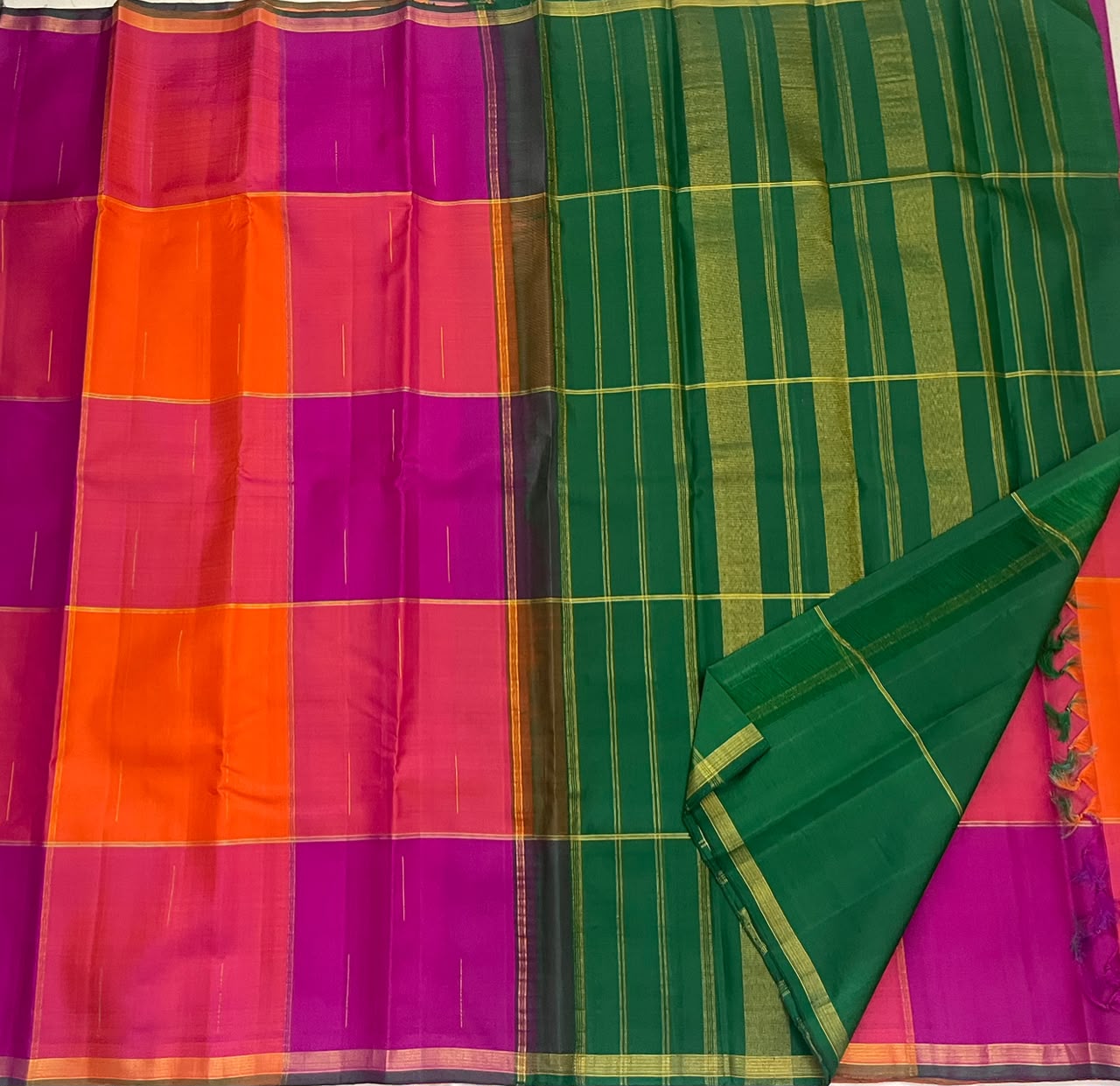 PINK GREEN CHECKS  IN KANCHI SAREE