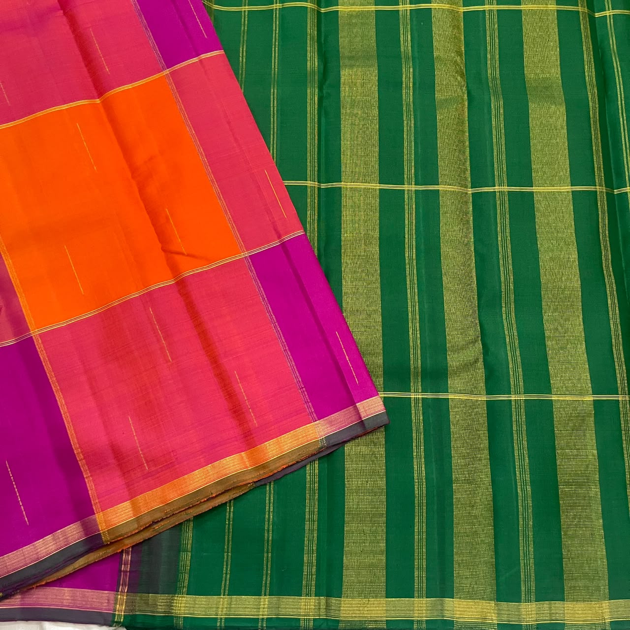 PINK GREEN CHECKS  IN KANCHI SAREE