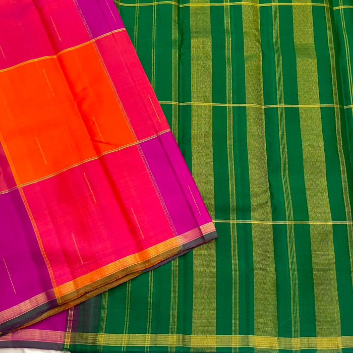 PINK GREEN CHECKS  IN KANCHI SAREE