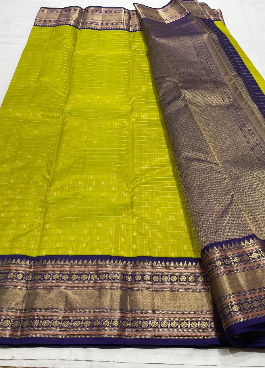 GREEN CHECKS  IN KANCHI SAREE