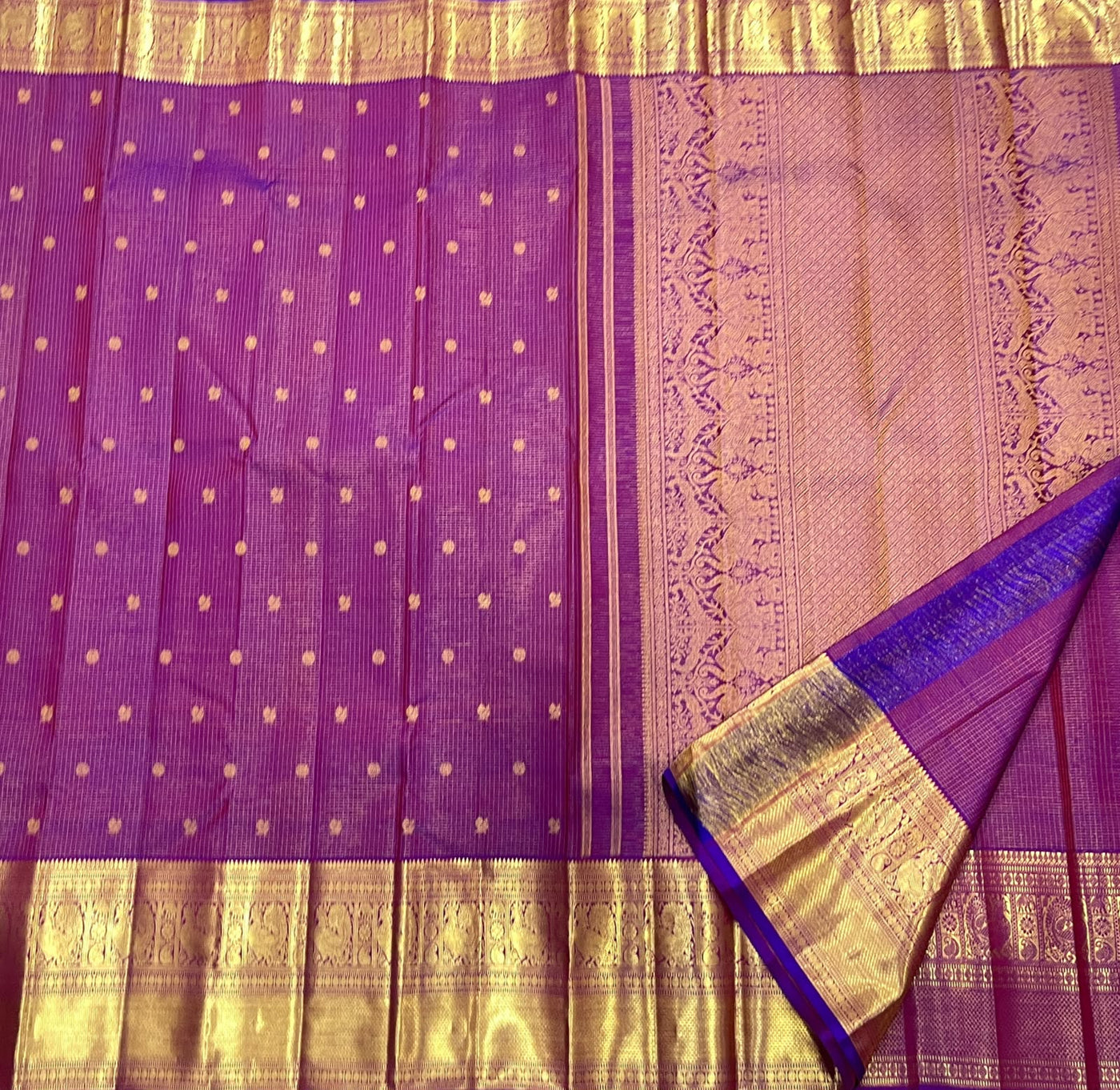PURE KANCHEEPURAM SILK SAREE CHECK PURPLE ZARI  BORDER