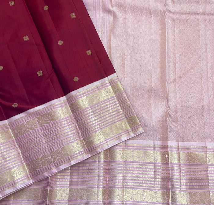PURE KANCHEEPURAM SILK SAREE PURPLE WINE PINK ZARI  BORDER