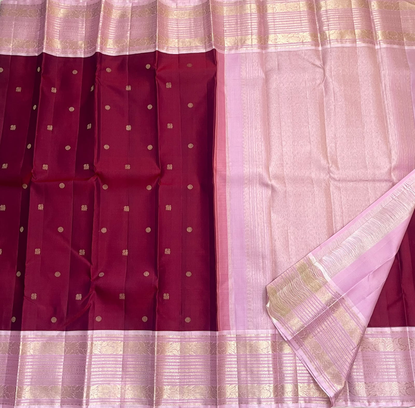 PURE KANCHEEPURAM SILK SAREE PURPLE WINE PINK ZARI  BORDER