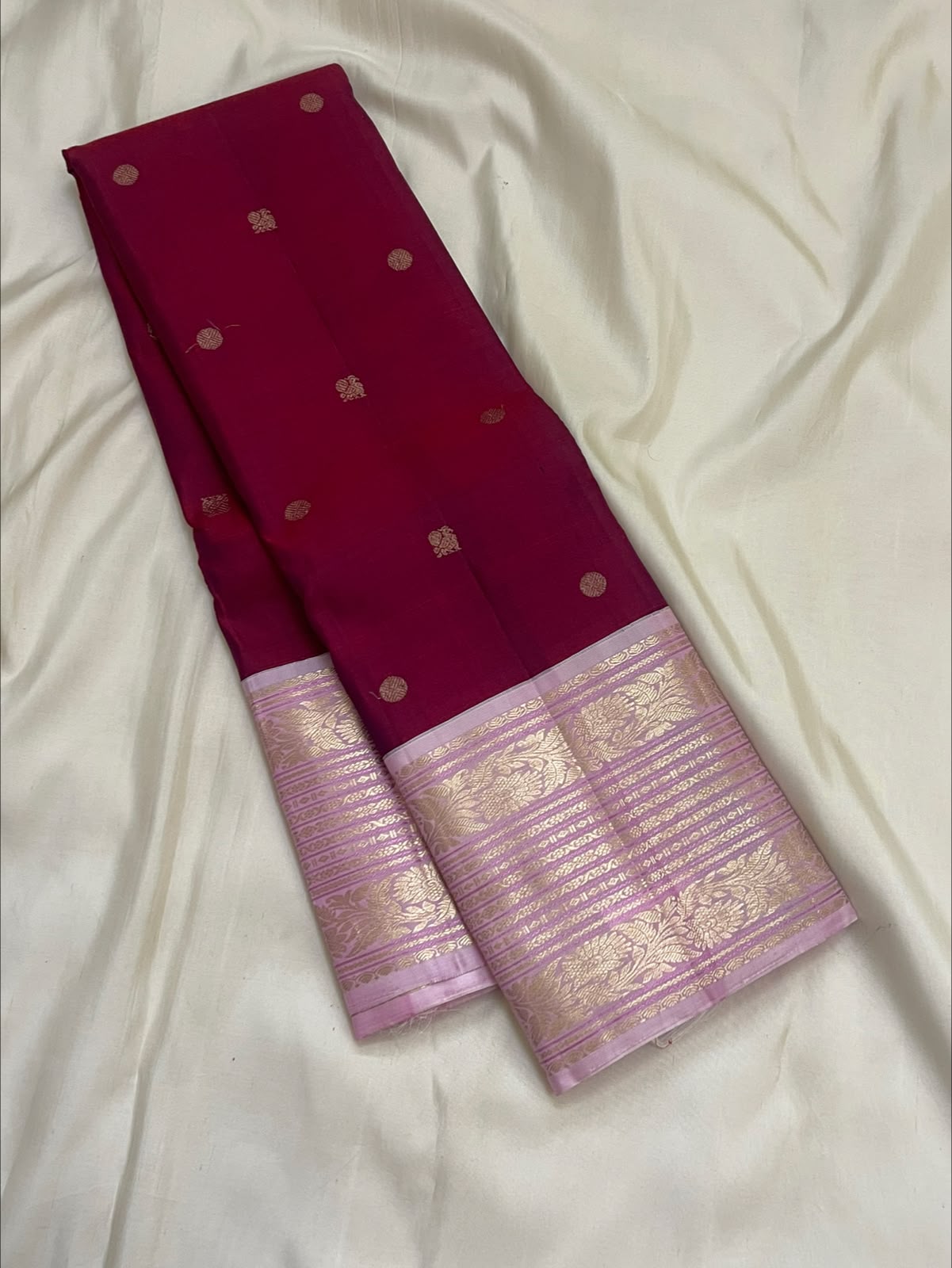 PURE KANCHEEPURAM SILK SAREE PURPLE WINE PINK ZARI  BORDER