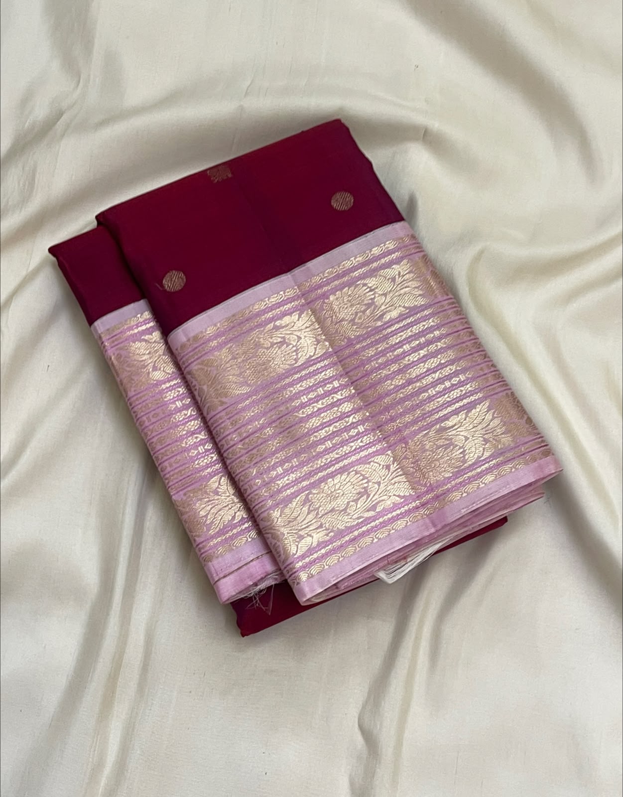 PURE KANCHEEPURAM SILK SAREE PURPLE WINE PINK ZARI  BORDER