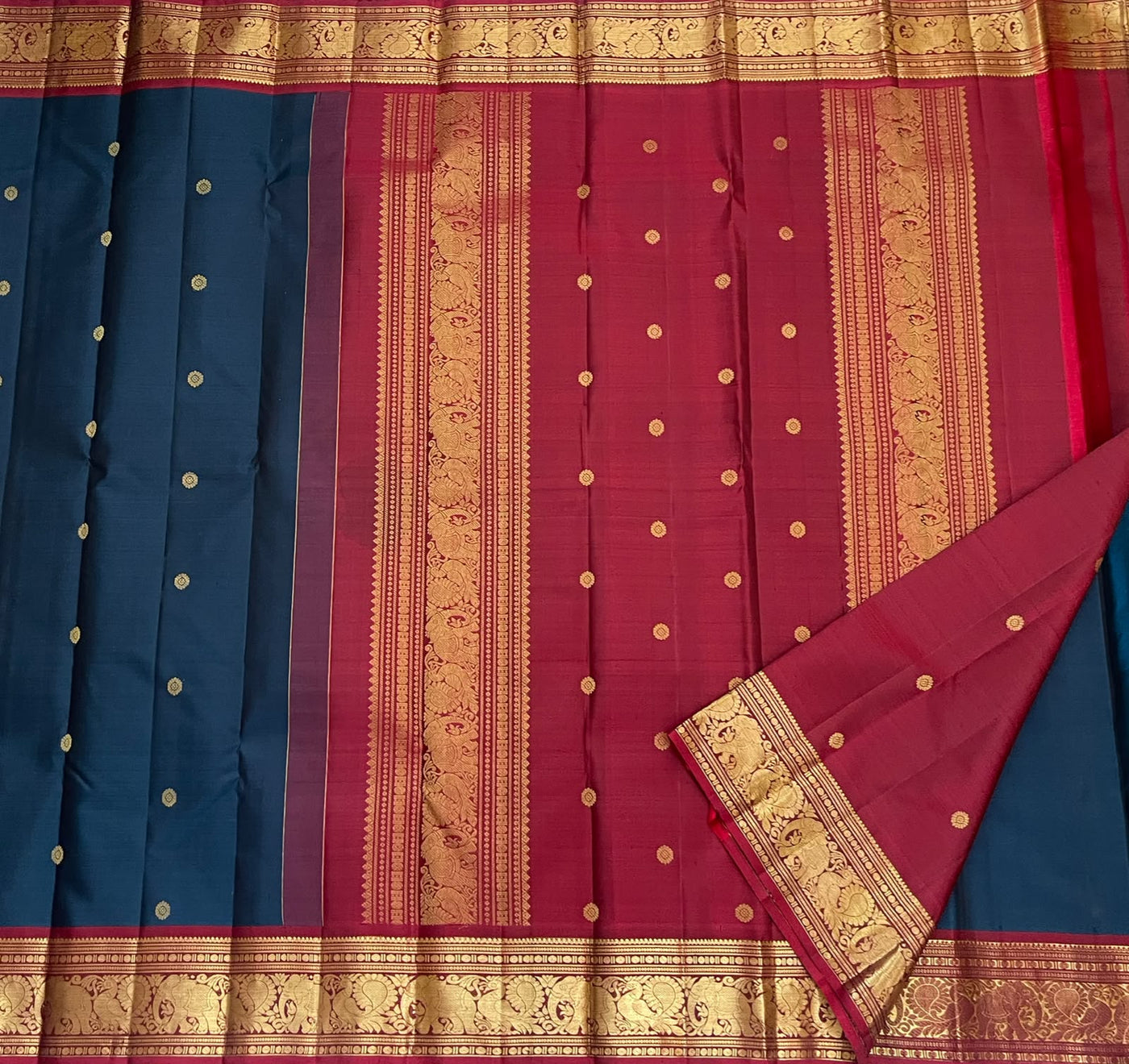 PURE VINTAGE KANCHEEPURAM SILK SAREE BLUE