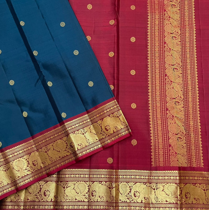 PURE VINTAGE KANCHEEPURAM SILK SAREE BLUE
