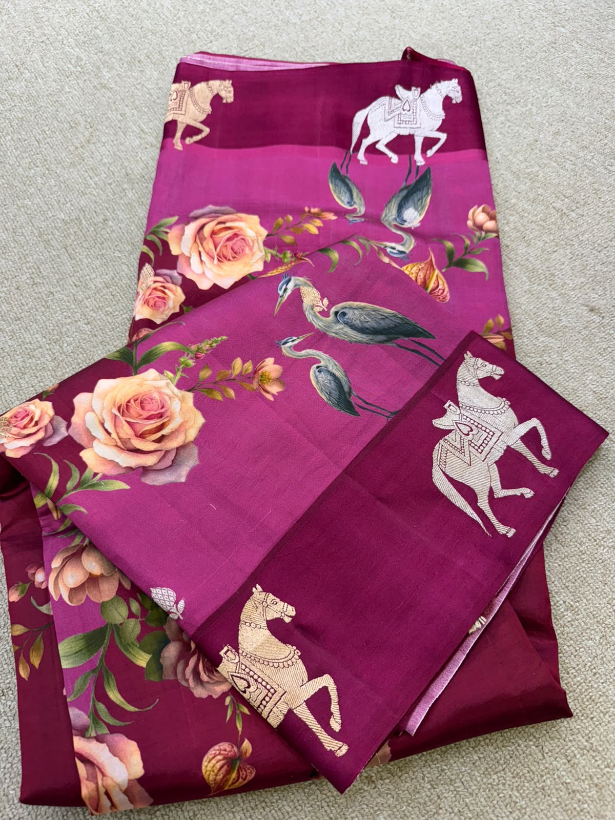 SOFT SILK PURPLE PRINTED SAREE