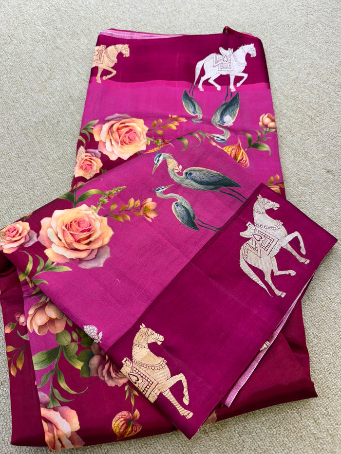 SOFT SILK PURPLE PRINTED SAREE