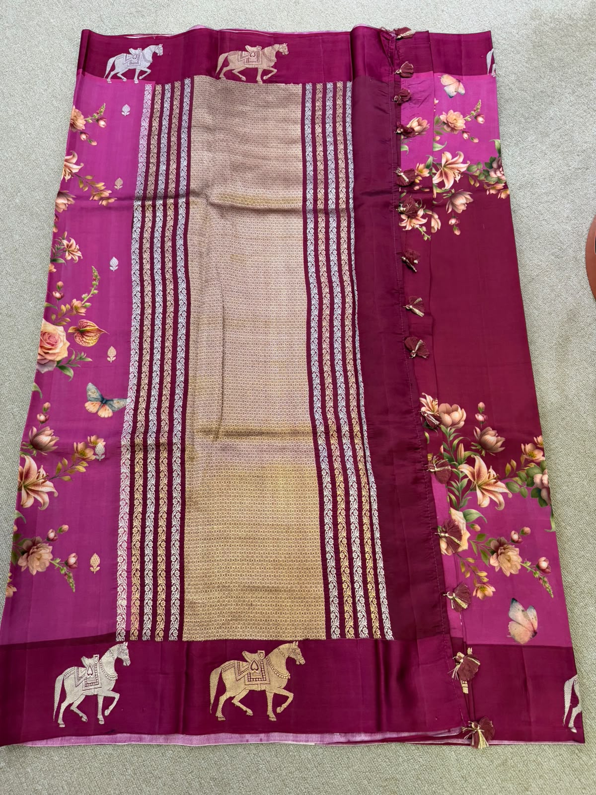 SOFT SILK PURPLE PRINTED SAREE