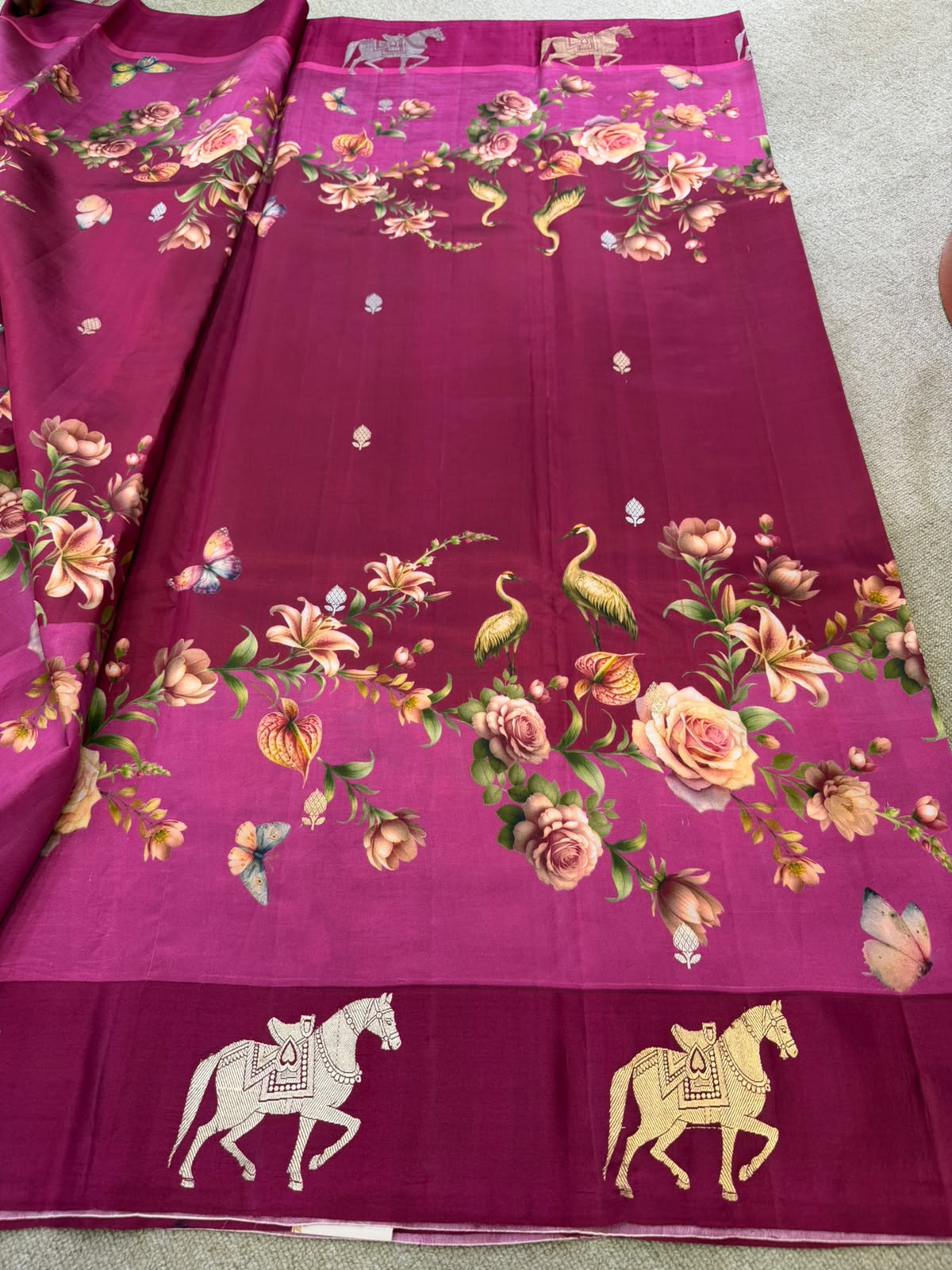 SOFT SILK PURPLE PRINTED SAREE