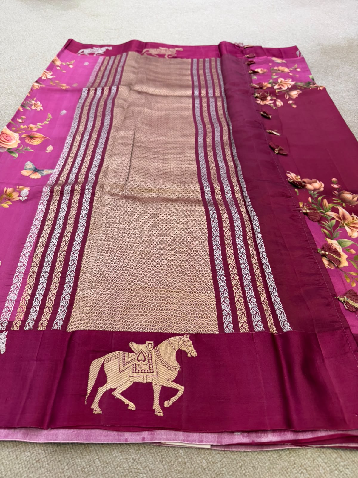 SOFT SILK PURPLE PRINTED SAREE