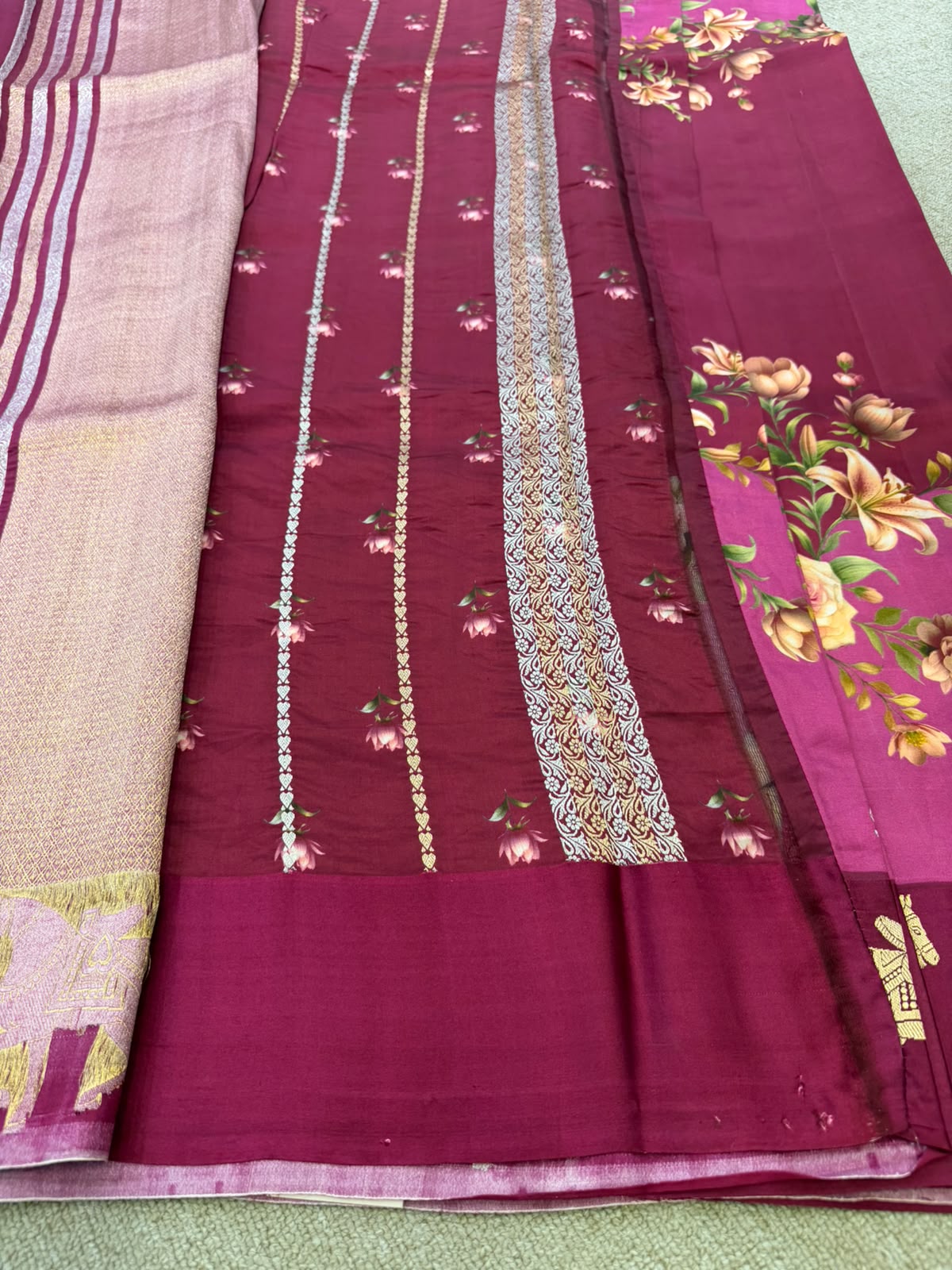 SOFT SILK PURPLE PRINTED SAREE