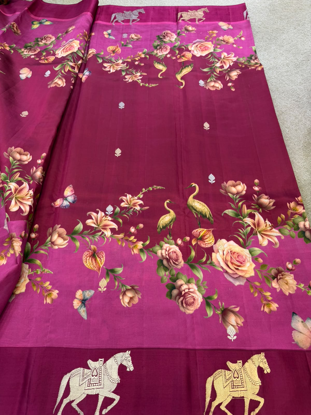 SOFT SILK PURPLE PRINTED SAREE