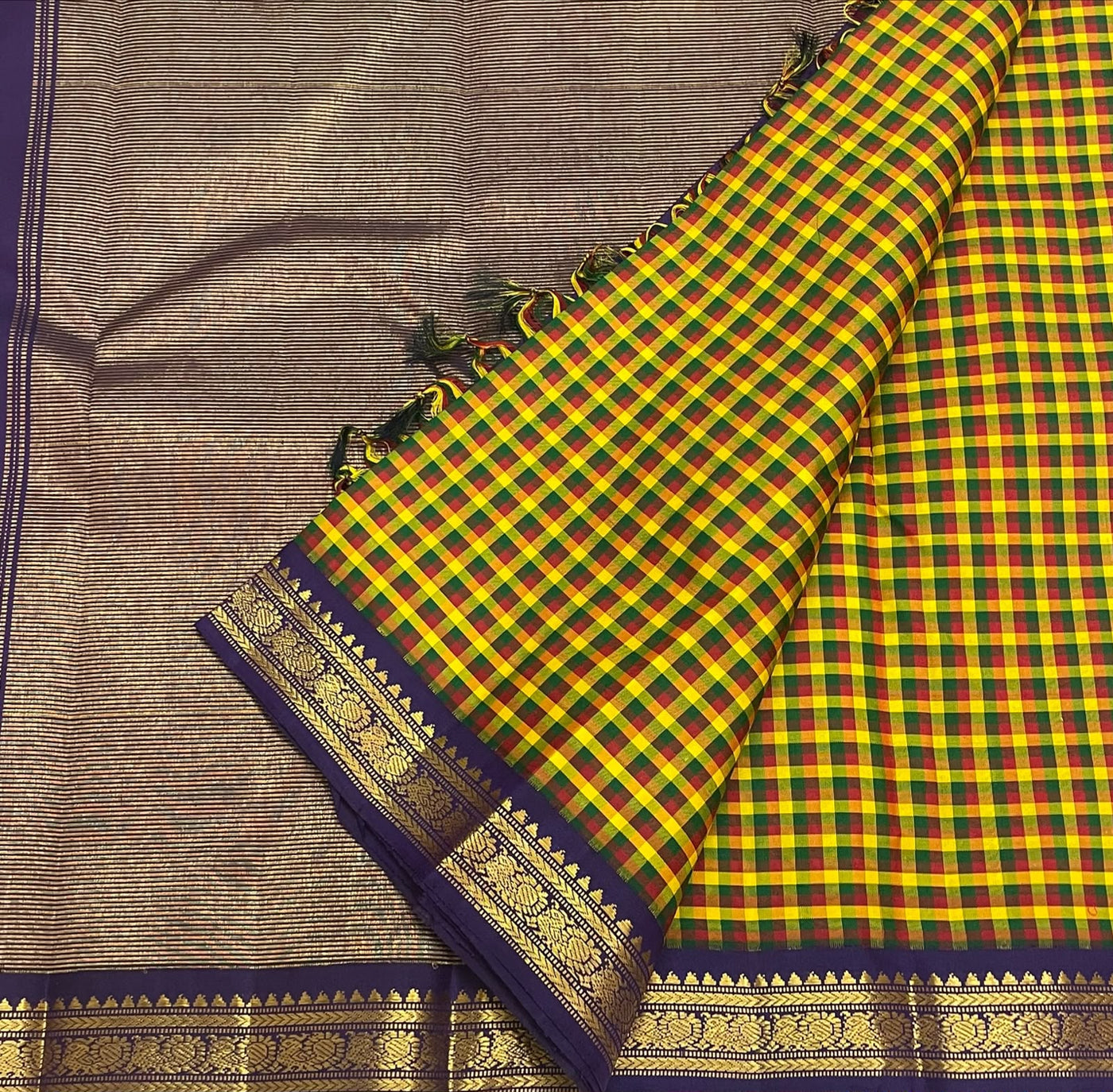 PURE VINTAGE KANCHEEPURAM SILK SAREE CHECKS