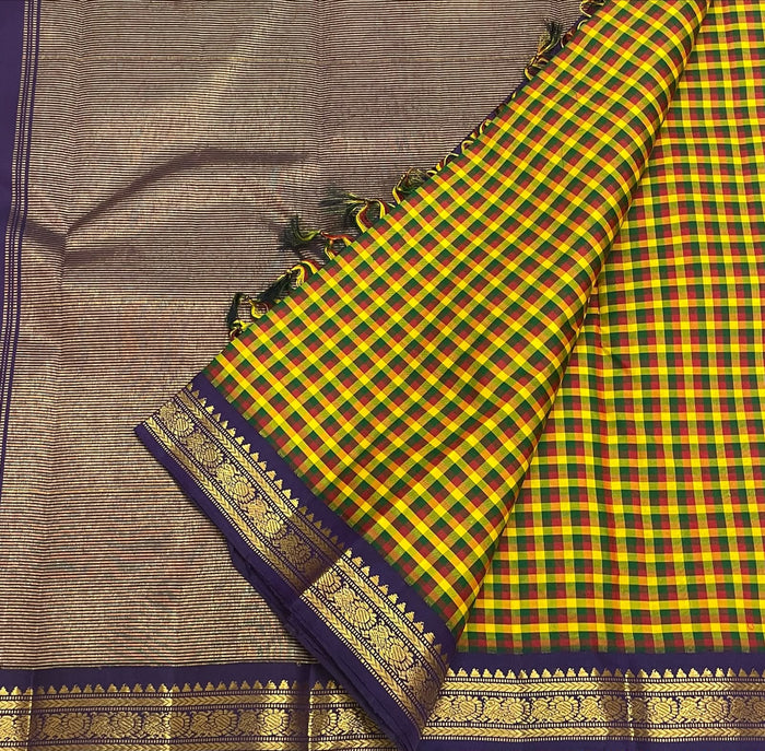 PURE VINTAGE KANCHEEPURAM SILK SAREE CHECKS