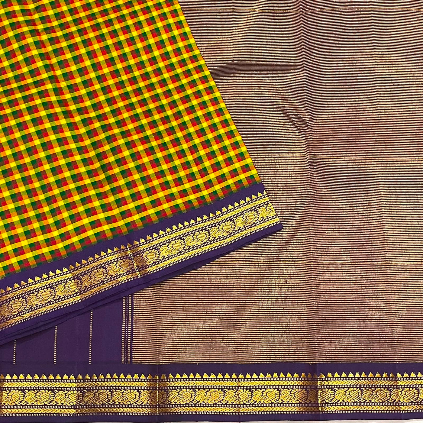 PURE VINTAGE KANCHEEPURAM SILK SAREE CHECKS