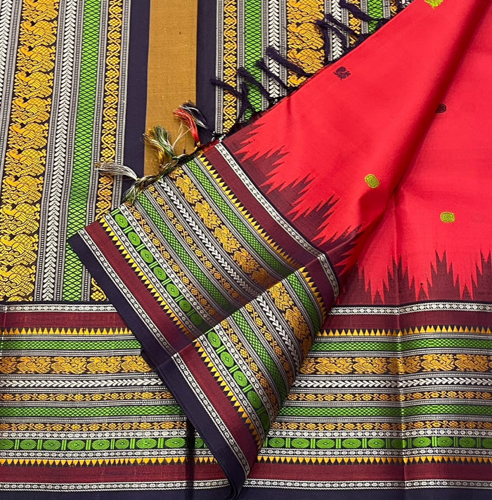 PURE VINTAGE KANCHEEPURAM SILK SAREE CHECK RED BLUE
