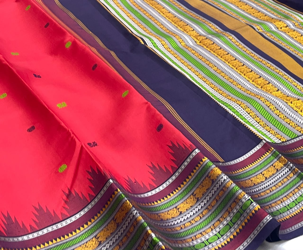 PURE VINTAGE KANCHEEPURAM SILK SAREE CHECK RED BLUE