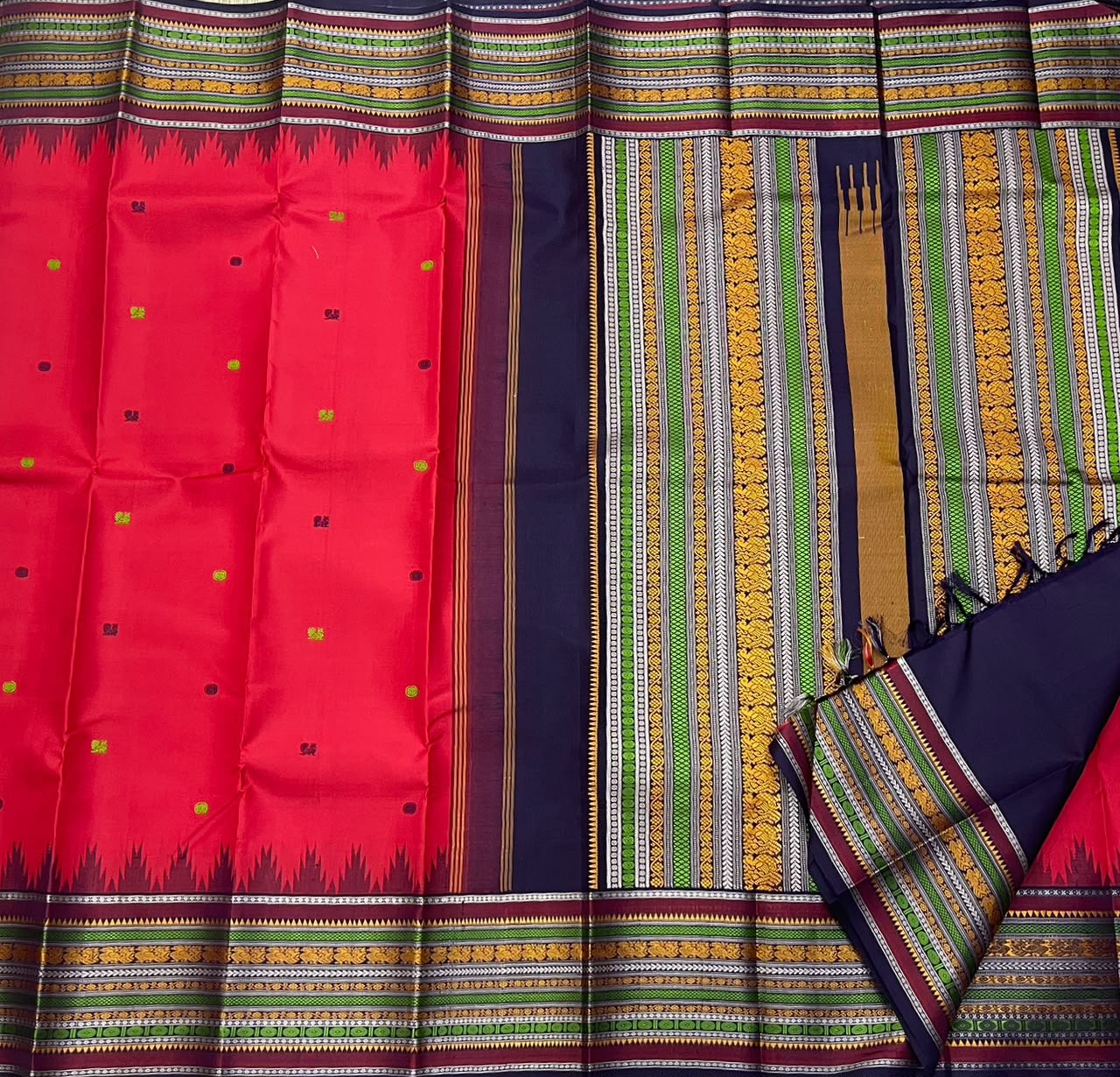 PURE VINTAGE KANCHEEPURAM SILK SAREE CHECK RED BLUE