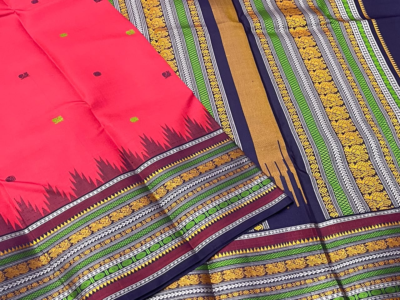 PURE VINTAGE KANCHEEPURAM SILK SAREE CHECK RED BLUE