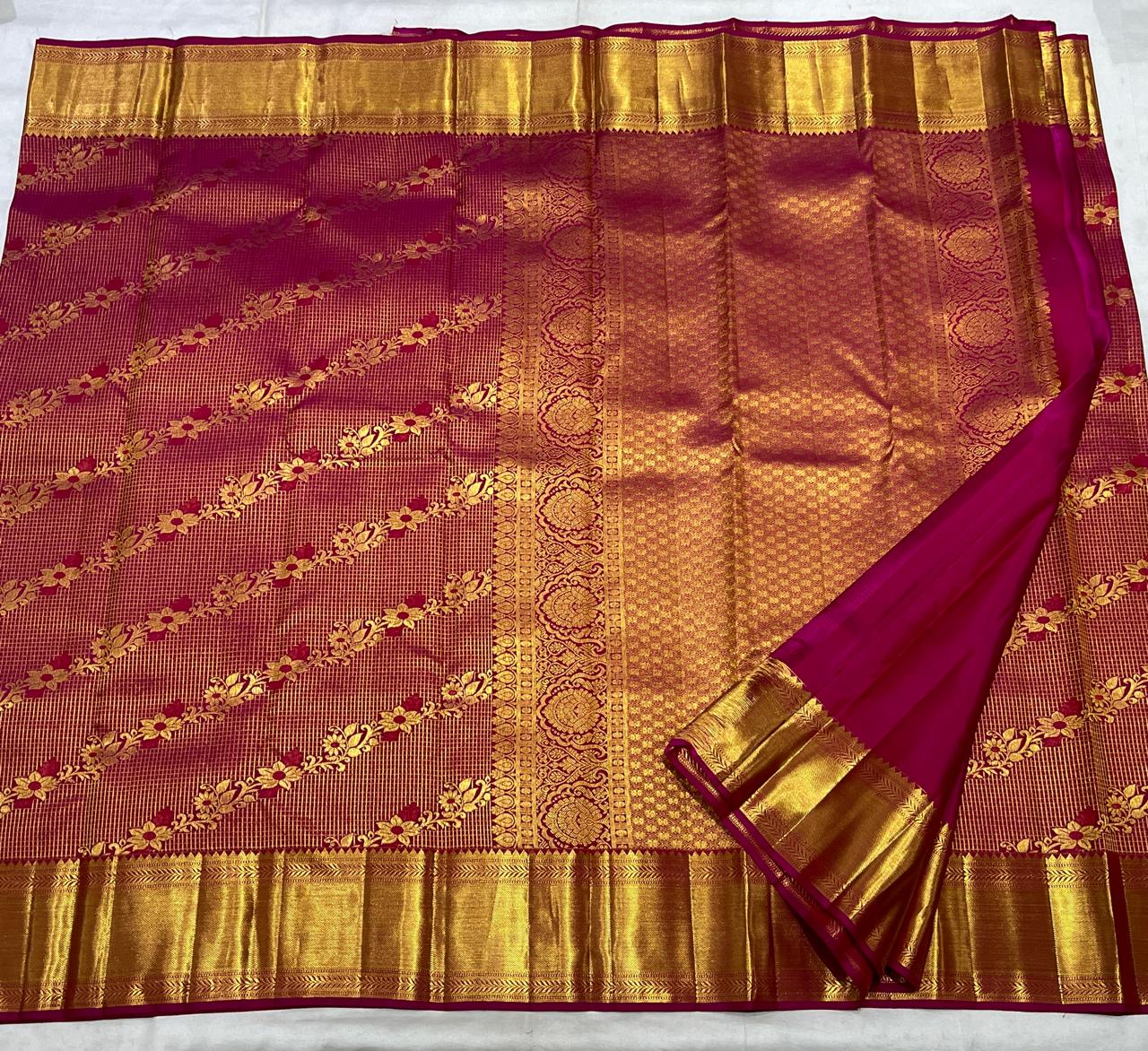 PURE KANCHEEPURAM SILK SAREE PINK ZARI  BORDER