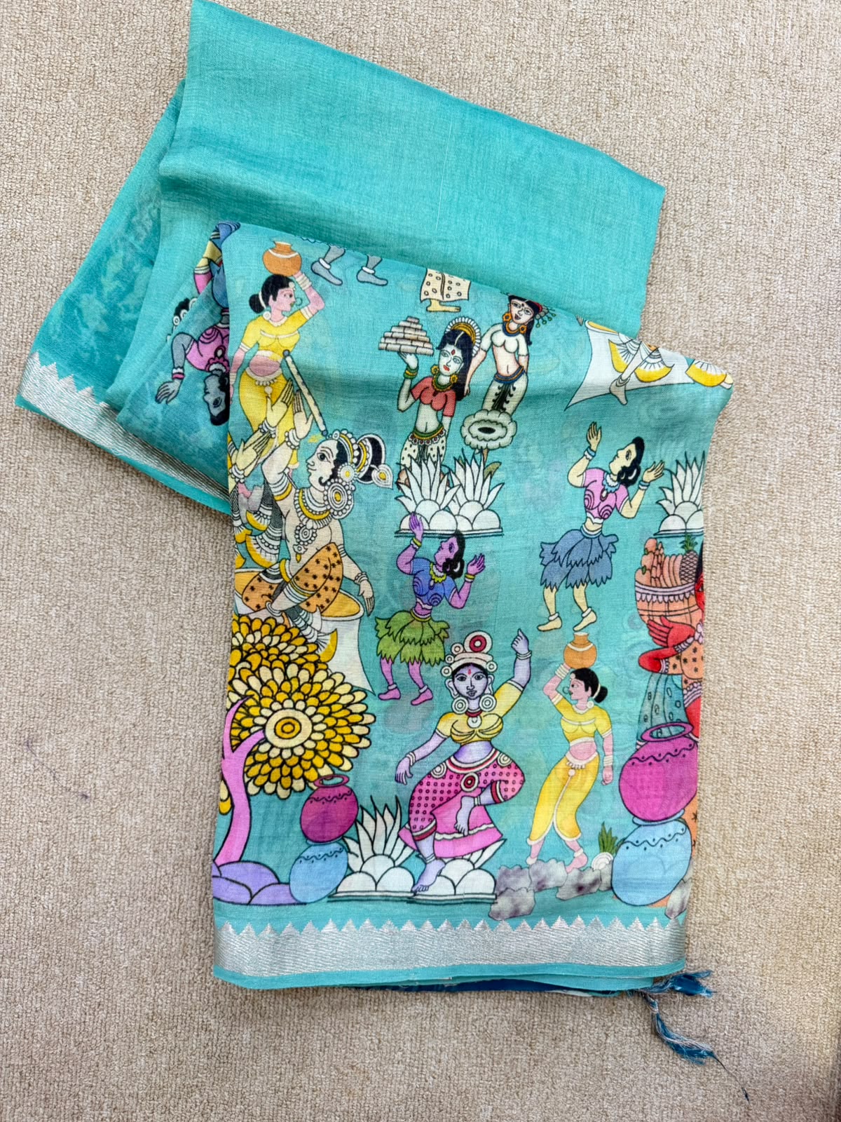 FLORAL MANGALAGIRI PRINTED BLUE  SAREE