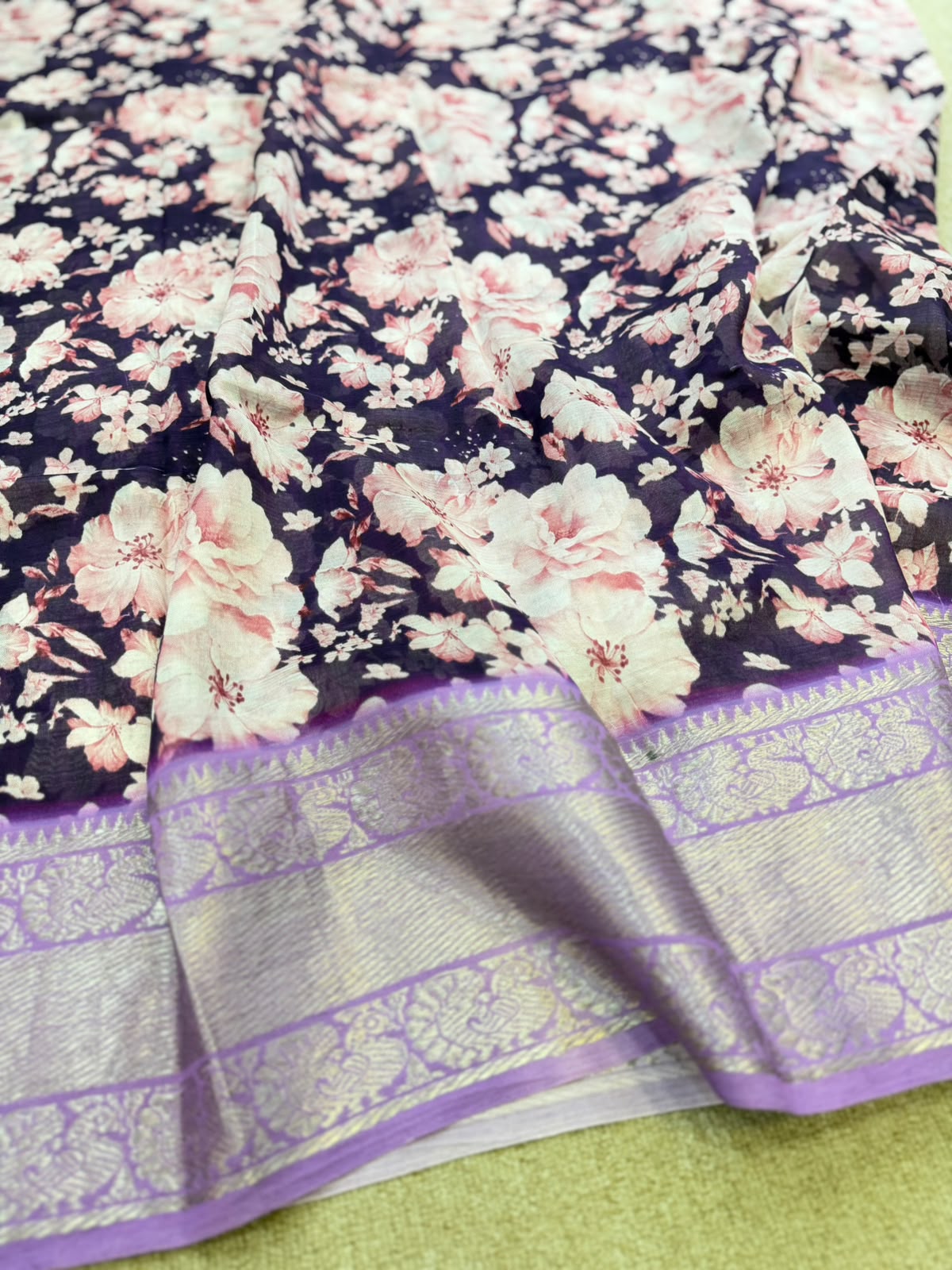 FLORAL MANGALAGIRI PRINTED PURPLE SAREE