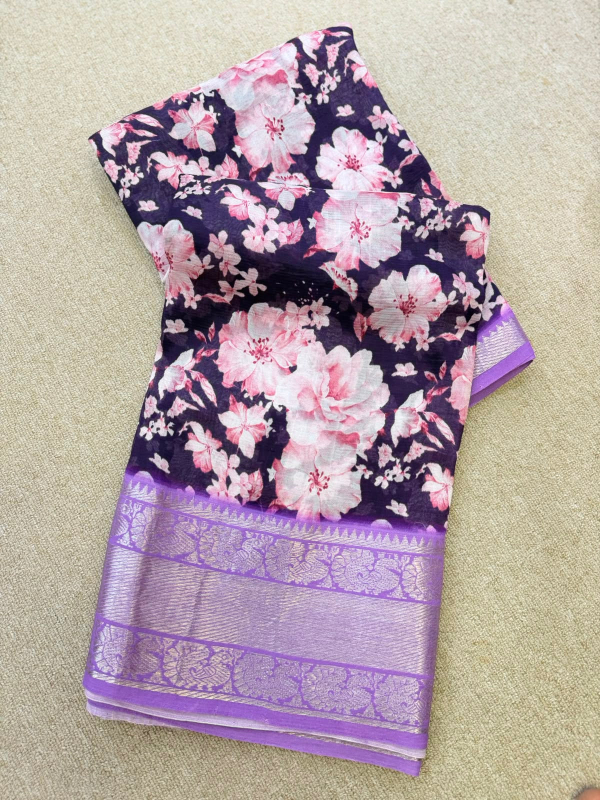 FLORAL MANGALAGIRI PRINTED PURPLE SAREE