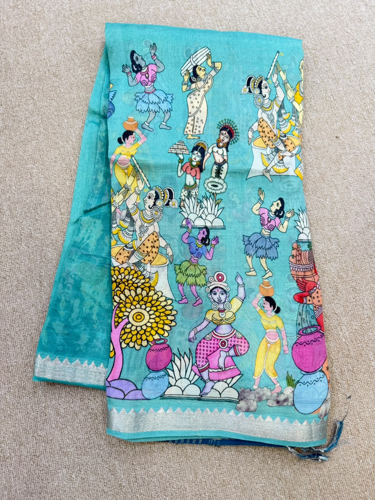 FLORAL MANGALAGIRI PRINTED BLUE  SAREE