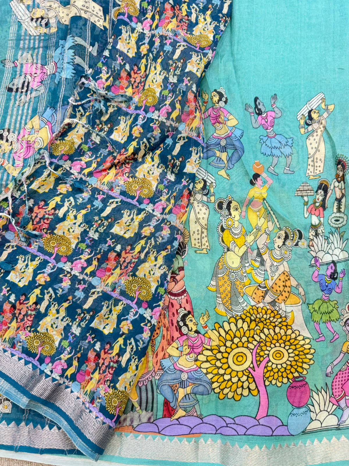 FLORAL MANGALAGIRI PRINTED BLUE  SAREE