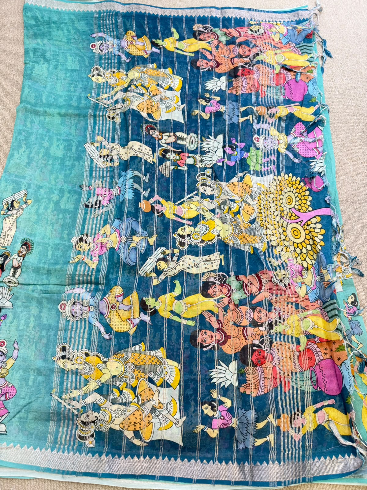 FLORAL MANGALAGIRI PRINTED BLUE  SAREE