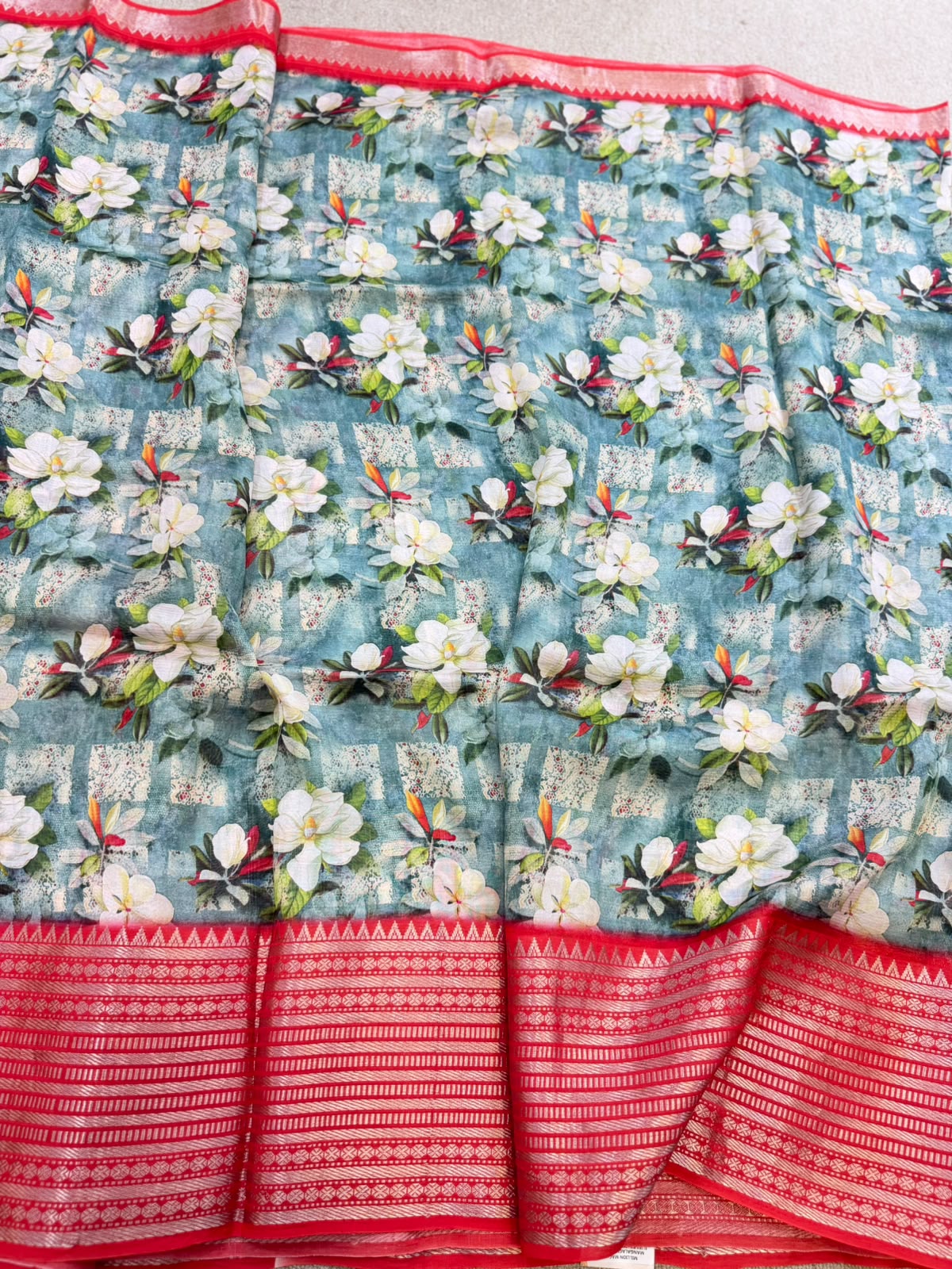 FLORAL MANGALAGIRI PRINTED BLUE  SAREE