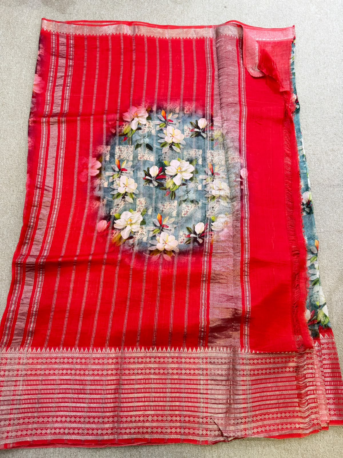 FLORAL MANGALAGIRI PRINTED BLUE  SAREE