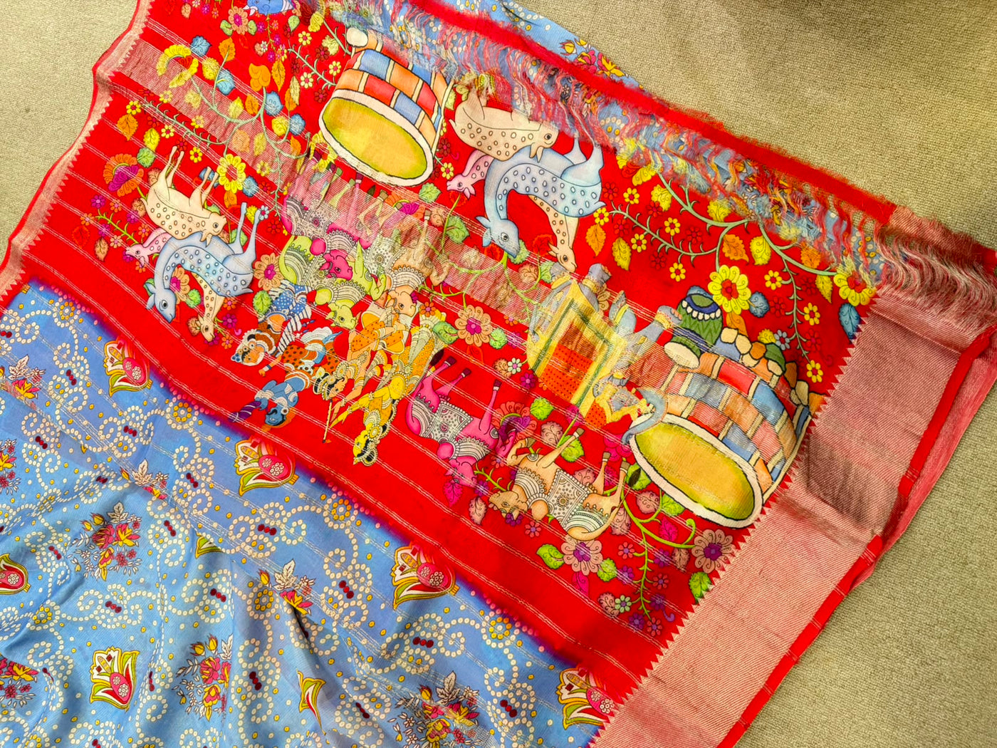 FLORAL MANGALAGIRI PRINTED BLUE  SAREE