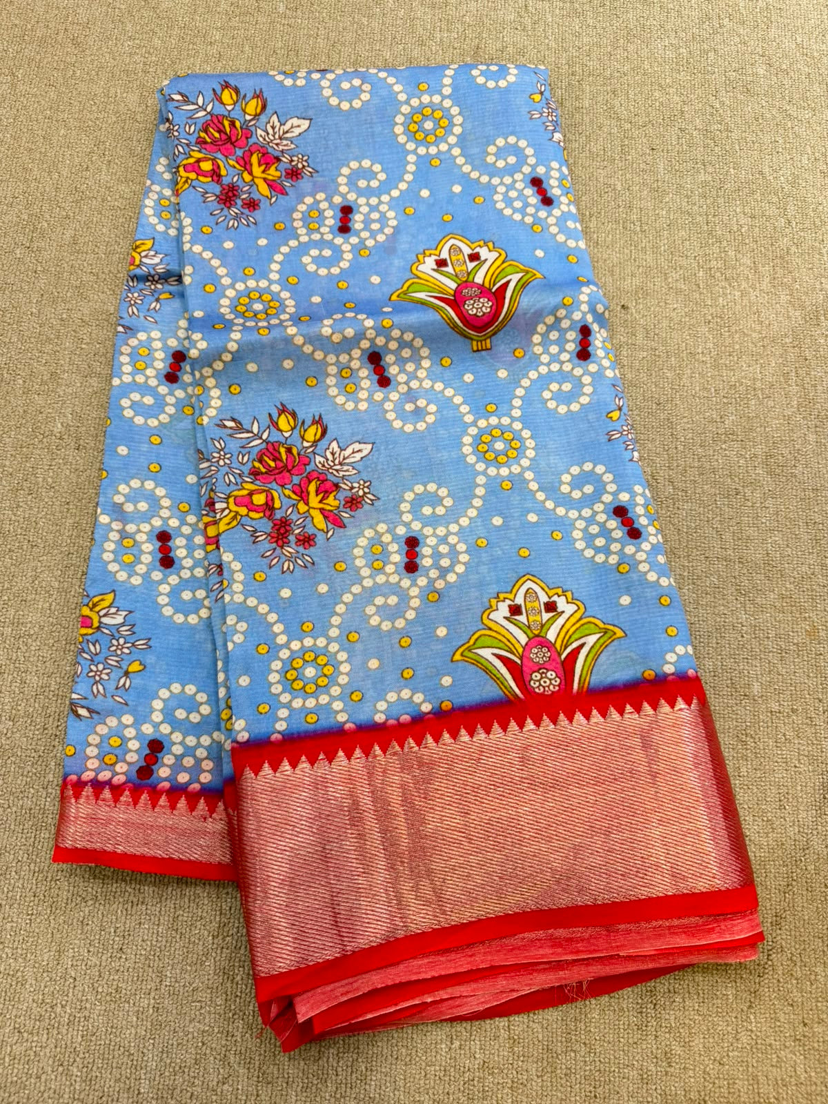 FLORAL MANGALAGIRI PRINTED BLUE  SAREE