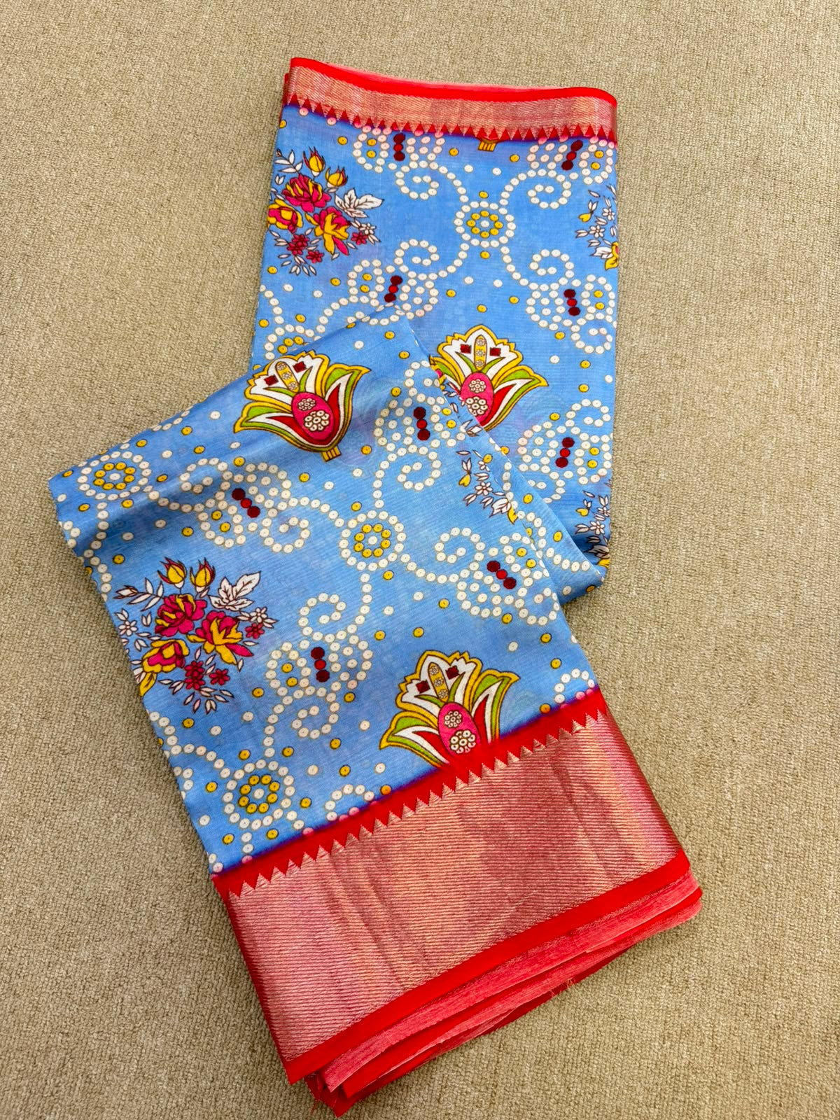FLORAL MANGALAGIRI PRINTED BLUE  SAREE