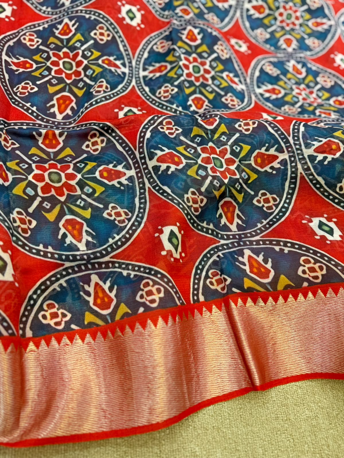 FLORAL MANGALAGIRI PRINTED BLUE  RED SAREE