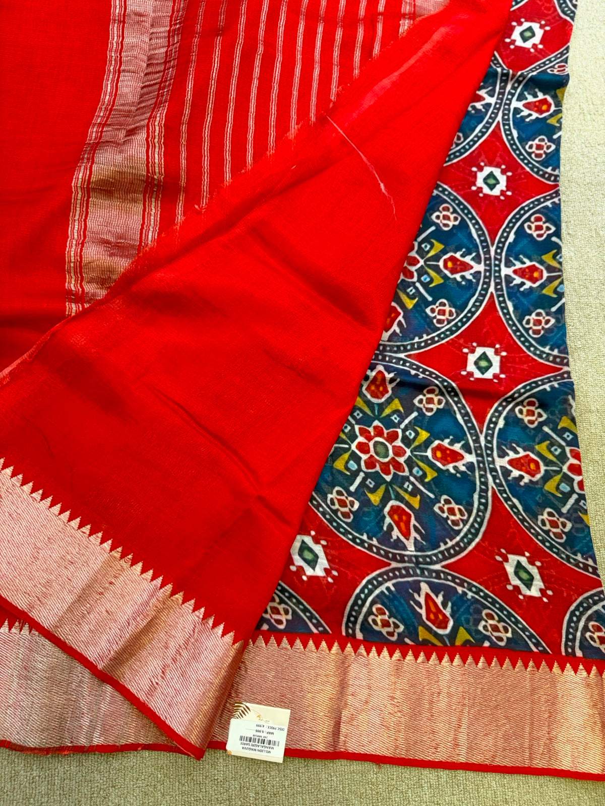 FLORAL MANGALAGIRI PRINTED BLUE  RED SAREE