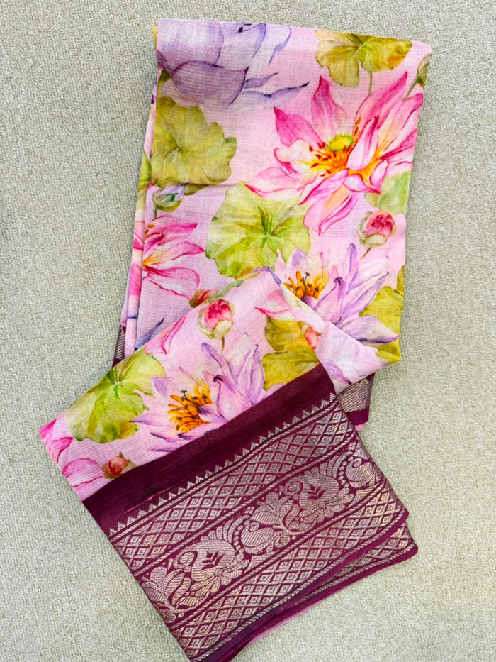 FLORAL MANGALAGIRI PRINTED PINK PURPLE SAREE
