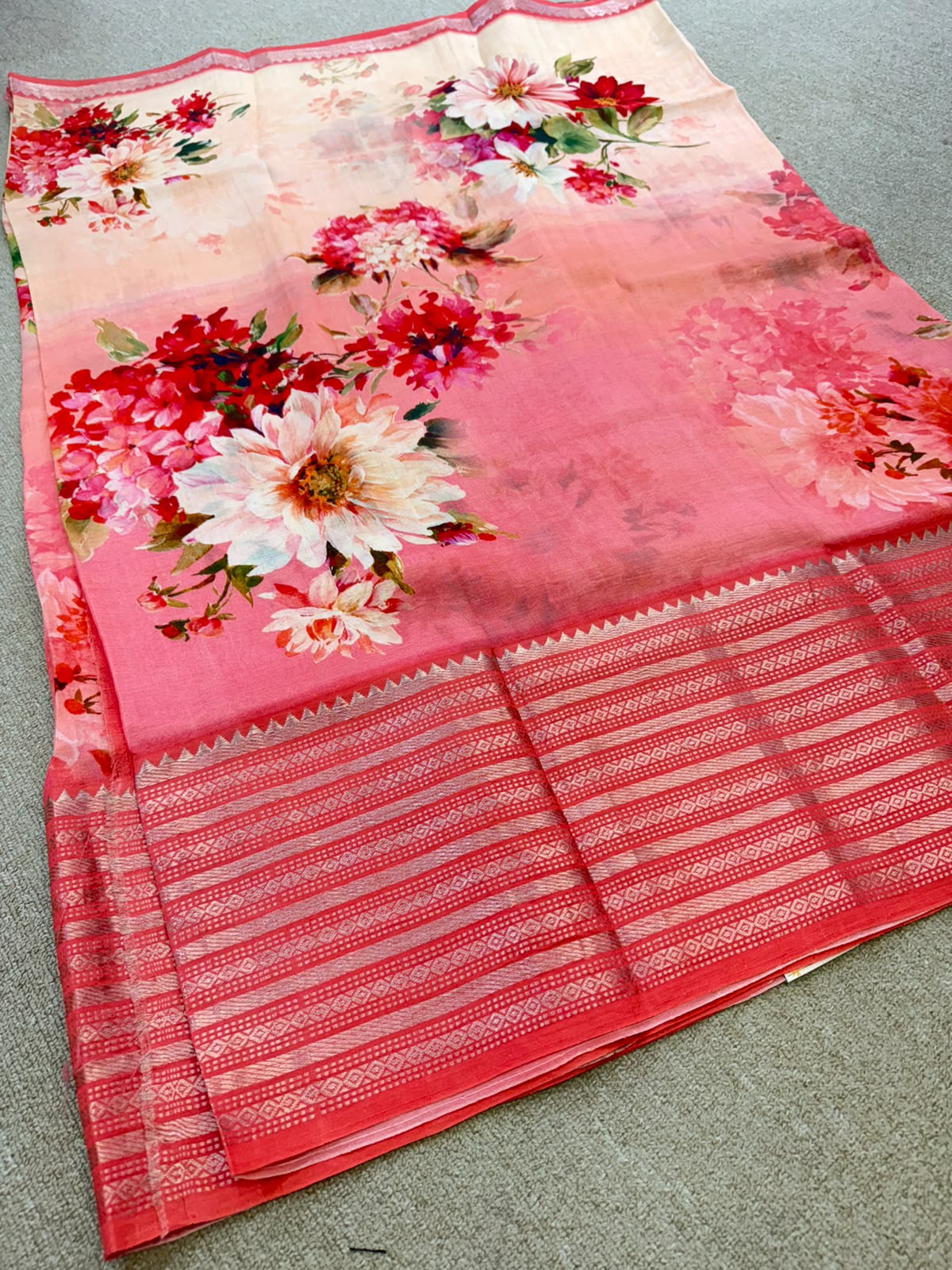 FLORAL MANGALAGIRI PRINTED PINK SAREE