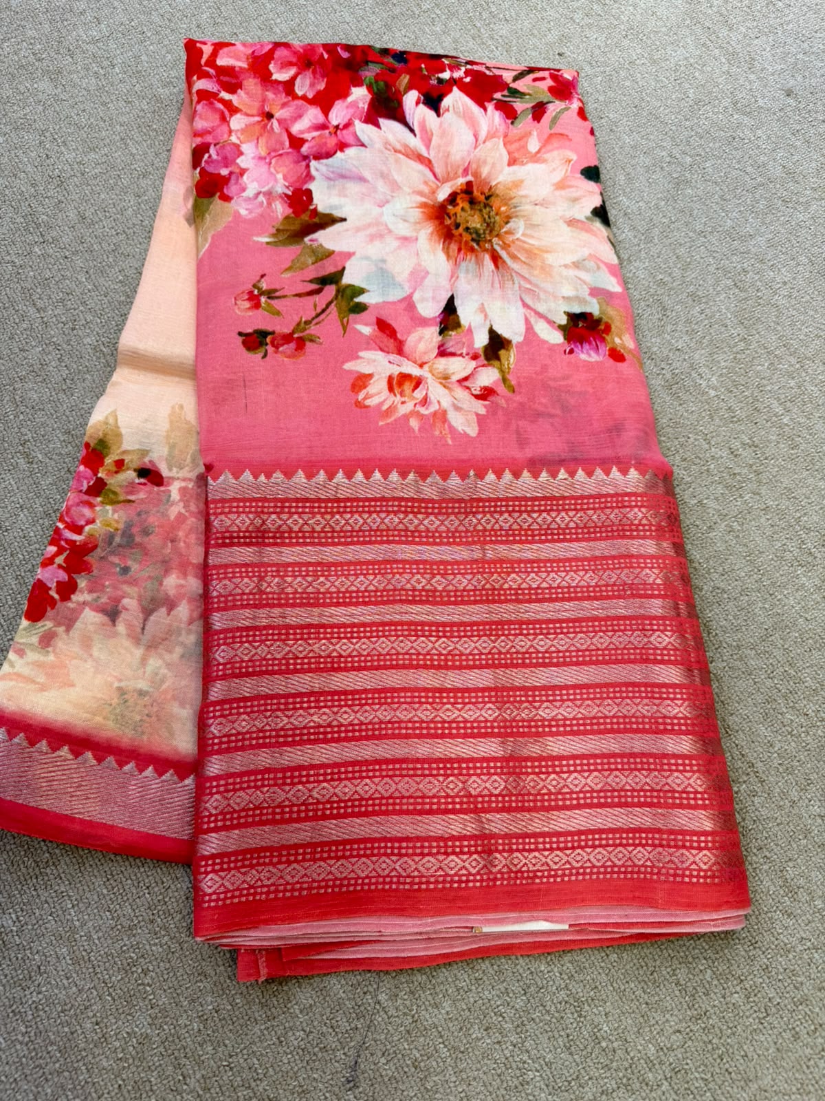 FLORAL MANGALAGIRI PRINTED PINK SAREE